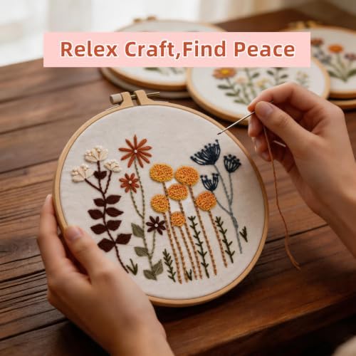 Herdiese Embroidery Kit for Beginners & Adults, 3 Floral Patterns & Hoop - Image 4