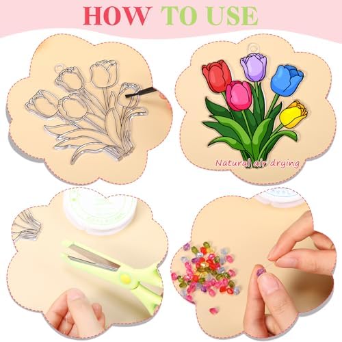 Dunzoom 30 Set Flower Suncatcher Kit Spring DIY Paint Craft Sun Catcher - Image 3