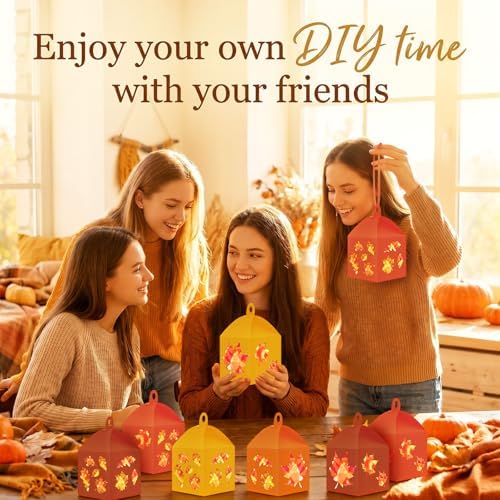 Maitys 24 Sets Fall Maple Leaf Paper Lantern Suncatcher Craft Kit for Adult - Image 6