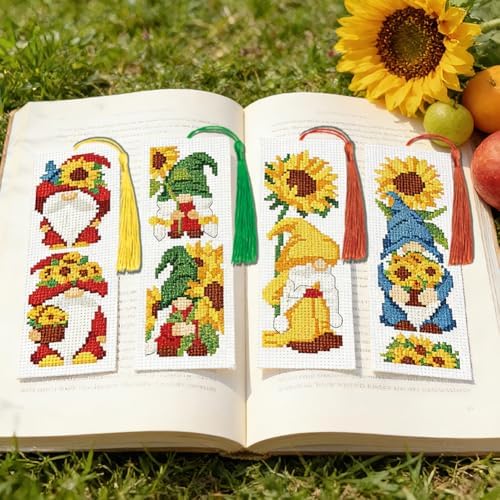 ACRNIGHEET 6PCS Cross Stitch Bookmark Kit for Beginner Gnome Stamped Cross Stitch Kits Needlepoint Kit for Adults DIY Tassel Embroidery Bookmark Kits with Instructions Craft Gift 8.5"x3" 11CT - Image 5