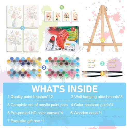 4 Pack Framed Paint by Numbers Kit for Adults with Wooden Easel, 8x12 Inch - Image 6