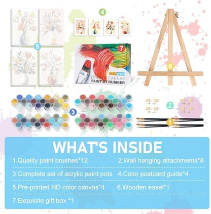 4 Pack Framed Paint by Numbers Kit for Adults with Wooden Easel, 8x12 Inch - Image 6
