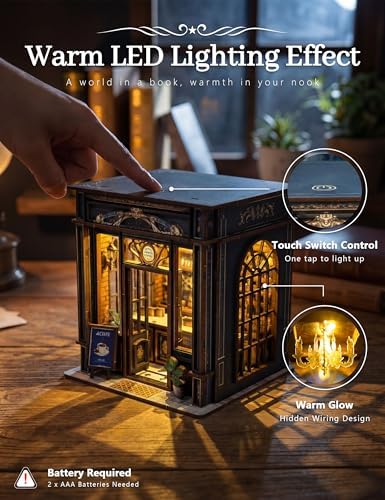 BOOZUU Coffee Shop Book Nook Kit with Light, Medieval Cafe Bookshelf Insert - Image 5