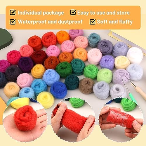 SOCNITC 45 Colors Needle Felting Kits Needle Felting Supplies with Tools - Image 4