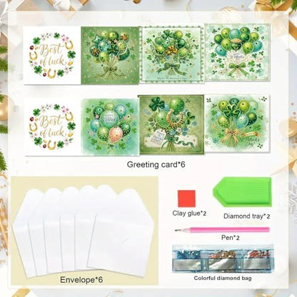 6Pcs St. Patrick's Day Greeting Card DIY Diamond Art Painting Greeting Cards Special Shaped Diamond Blessing Folding Card Kit Arts Crafts for Holiday Festival-Balloon - Image 5