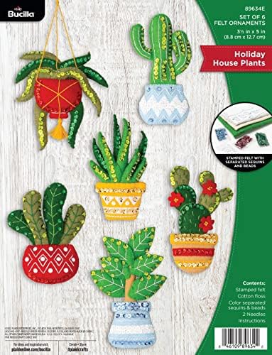 Bucilla Felt Applique 6 Piece Ornament Making Kit, Holiday House Plants, Perfect for DIY Arts and Crafts, 89634E by Bucilla