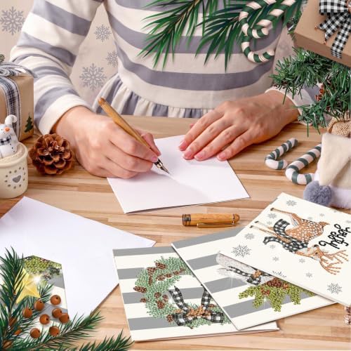 Saillong 12 Pack Neutral Christmas Diamond Painting Greeting Card Kits DIY Gray Christmas Diamond Art Cards with Envelopes Xmas 5D Rhinestones Painting Kit for Adults DIY Craft Family Friend Xmas Gift - Image 2