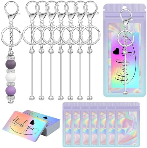 42/84/126 Pcs Beadable Keychain Bars Bulk Blank DIY Beaded Keychain Making Supplies with Bag Thank You Card by Unknown