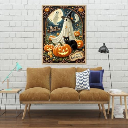 Eiazuiks Halloween Stamping Cross Stitch Kit, Pumpkin Ghost Halloween Counting Cross Stitch Kit for Adult Beginners, Full Line DIY Stitching Kit for Home Decor Cross Stitch Patterns 12x16 inches - Image 4
