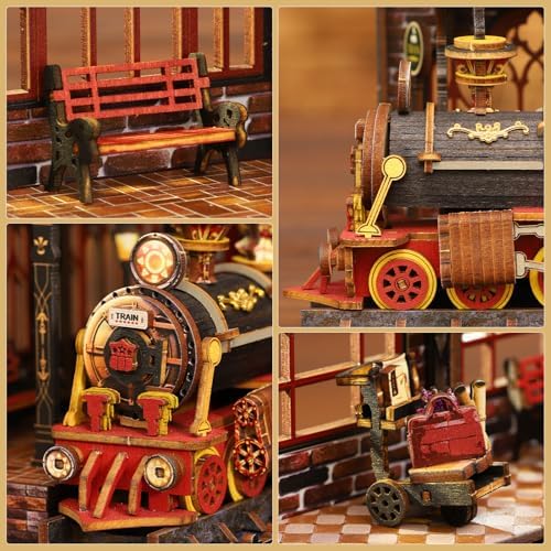 DIY Book Nook Kit, 3D Wooden Puzzle Miniature House Kit Adult, Station - Image 3