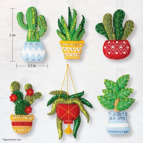 Bucilla Felt Applique 6 Piece Ornament Making Kit, Holiday House Plants, Perfect for DIY Arts and Crafts, 89634E - Image 2