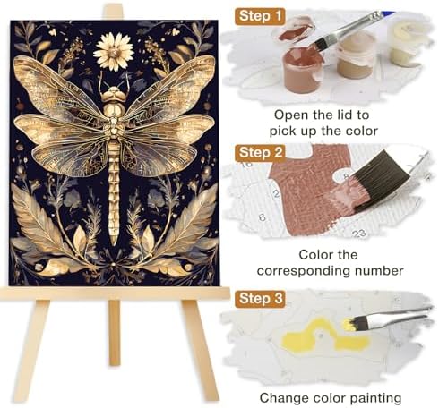 Lxmsja Dragonfly Paint by Numbers Kit for Adults, Vintage Leaves Acrylic Paint by Numbers for Adults Beginner, DIY Craft Supplies Oil Painting Kits for Home Wall Decor 16x20 inch (No Frame) - Image 7