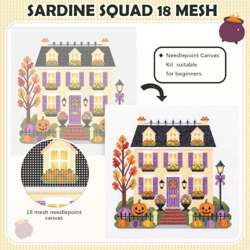 XunYee Needlepoint Canvas Kit, Halloween Happy Neighborhood Trick or Treat Townhouse - Image 3