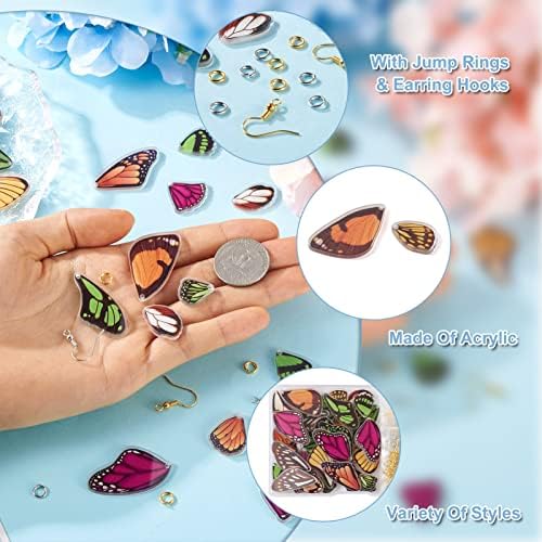 FASHEWELRY 56Pcs Acrylic Butterfly Wings Charms Fairy Wings Earring Charms Dragonfly Wings Pendants with 120Pcs Earring Hooks & Jump Rings for Crafts Jewelry Making - Image 4