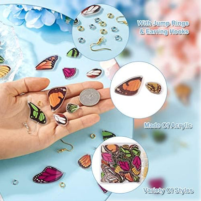 FASHEWELRY 56Pcs Acrylic Butterfly Wings Charms Fairy Wings Earring Charms Dragonfly Wings Pendants with 120Pcs Earring Hooks & Jump Rings for Crafts Jewelry Making - Image 4