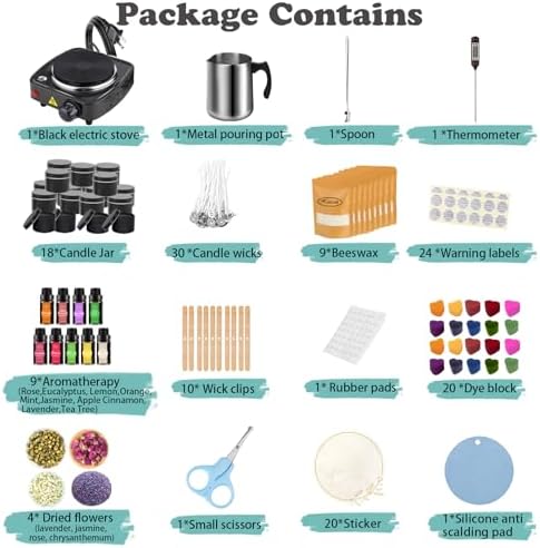 Complete Candle Making Kit With Wax Melter, Candle Making Supplies, Diy Arts&Crafts Kits Gift For Adults,Beginners,Including Soy Wax,Electric Stove,Wicks,Rich Scents,Rubber Pads,Wick Clips,Spoon, Etc. - Image 5