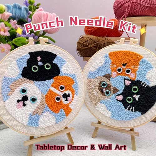 Punch Needle Kit for Adult Beginner, 2-Pack Puppy & Cat Punch Starter Set with Instructions – Yarn Needle Punch Craft for Xmas Gift Idea & Home Wall Decor - Image 4