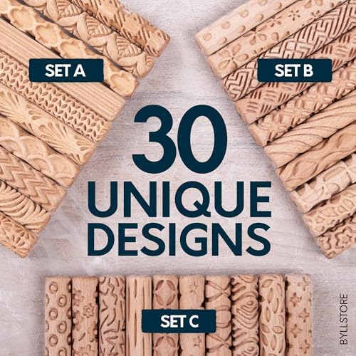 Byllstore Clay Texture Rollers | 10-Pack | 5 in x 0.65 in | Premium Wooden Pottery Tools | Set B - Image 3