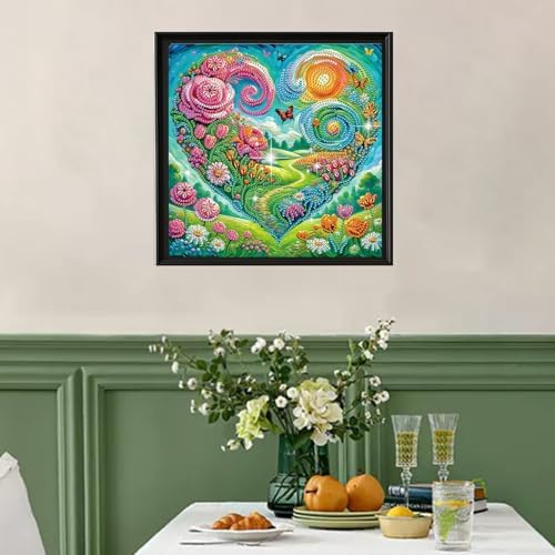 jinglinhh Heart Scenery Butterfly Rose Daisy Flowers Special Shaped DIY Diamond Art Painting Kit for Adults Beginners, Partial Drill Crystal Rhinestone Gem Art Craft Home Wall Decor 30x30cm - Image 3