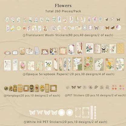 Teniinet 260 PCS Vintage Scrapbooking Supplies Kit for Beginners (Flowers) - Image 2