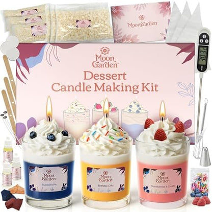 Moon Garden Candle Making Kit, Dessert Theme DIY Candle Kit for Adults, Fragrence Oils, Soy Wax Whip Cream and Toppings, The Complete Craft Set - Gift for All Loved Ones by Moon+Garden