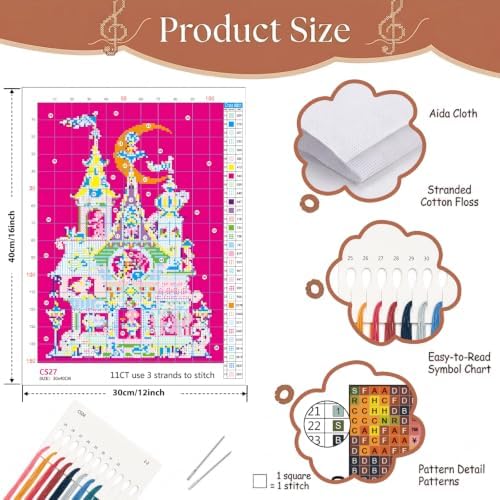 Colorful Haunted House Stamped Cross Stitch Kits for Beginner 12x16 Inch - Image 6