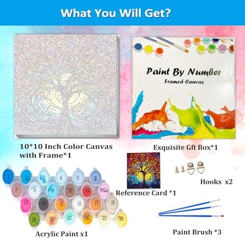 Artunion Framed Paint by Numbers Kit for Adults Beginners & Kids Ages 8-12,Tree of Life Paint by Number with Frame,Acrylic Paint by Numbers Kit on Canvas 10 * 10 Inch Without Easel - Image 4