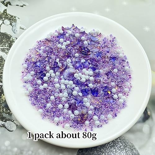 Assorted Glass Beads for Jewelry Making Multi Size Colors Glass Star Moon Seed Pearl Spacer Beads for Bracelets Necklace Earring Making(White Light Purple) - Image 2