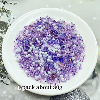 Assorted Glass Beads for Jewelry Making Multi Size Colors Glass Star Moon Seed Pearl Spacer Beads for Bracelets Necklace Earring Making(White Light Purple) - Image 2