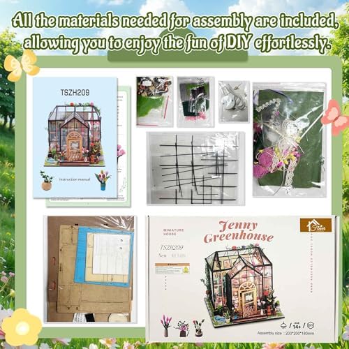 Flever DIY Miniature House Kit, Tiny Home Kit with LED Light, Mini House Build Craft Kits for Adults and Teens, Home Decor Creative Gift for Family/Friends (Jenny' s Greenhouse) - Image 4