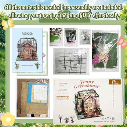 Flever DIY Miniature House Kit, Tiny Home Kit with LED Light, Mini House Build Craft Kits for Adults and Teens, Home Decor Creative Gift for Family/Friends (Jenny' s Greenhouse) - Image 4