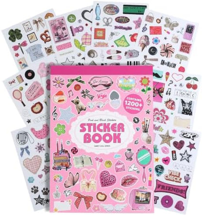 1200+ Sweet Cool Sticker Book, Cute Pink Vintage Small Stickers for Scrapbooking, Aesthetic Art Scrapbook Supplies for Adults Teens Women Girls Junk Journal Journaling by emmoolife