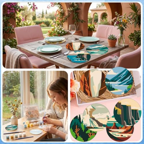 8 Pack Mountain Paint by Numbers Kits Coasters with Holder Cork Pads - Image 6