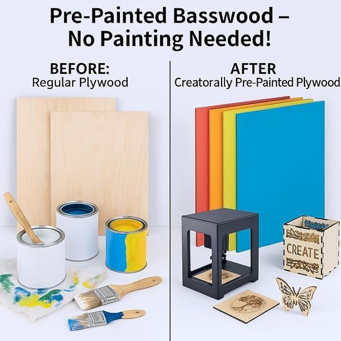 4 Pack Yellow Basswood Sheets for Crafts, 12"x12"x1/8" (3mm) Unfinished Plywood for Laser Cutting & Engraving, DIY Ornaments & Architectural Models - Image 3