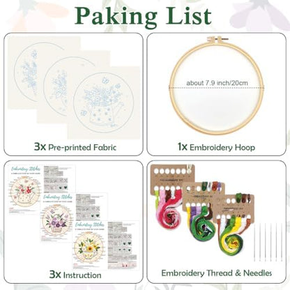 Louise Maelys 3 Set Flower Embroidery Kit for Beginners, Gift for Lovers - Image 6