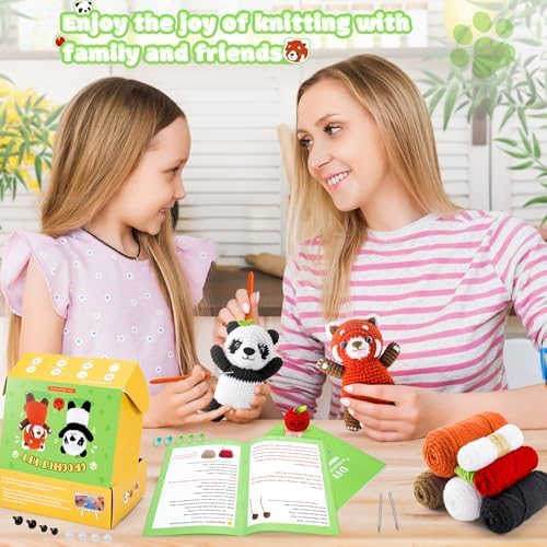 2PCS Pandas Crochet Kit for Beginners Animal Crochet Starter Kit for Adults - Image 6