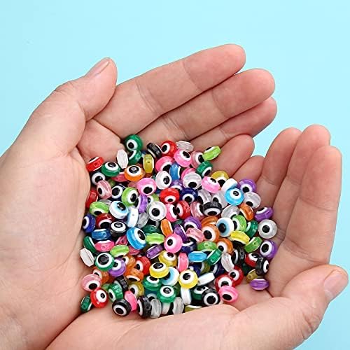 200 Pieces Flat Round Evil Eye Beads Handmade Resin Lampwork 8mm Charms Spacer Beads for Bracelets Necklace Jewelry Craft Making(Mix Colors) - Image 6
