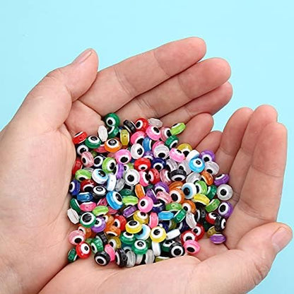 200 Pieces Flat Round Evil Eye Beads Handmade Resin Lampwork 8mm Charms Spacer Beads for Bracelets Necklace Jewelry Craft Making(Mix Colors) - Image 6