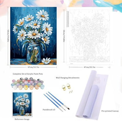 Natuyalo Paint by Numbers for Adults Beginner, Daisy in the Vase Acrylic Easy Paint by Numbers Kits Flowers Craft Kits for Adults Suitable for Home Wall Decoration Flameless 16x20 Inch - Image 5