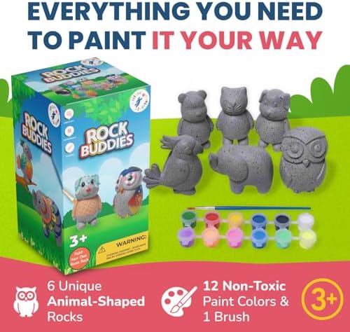 Rock Buddies - DIY Resin Shaped Stone Like Material Animal Figures - Ideal Arts and Crafts for Kids 3-12 Yrs old - Complete Kids Painting Crafts with 6 Projects, Paint, & Brush - Children's Activities - Image 2