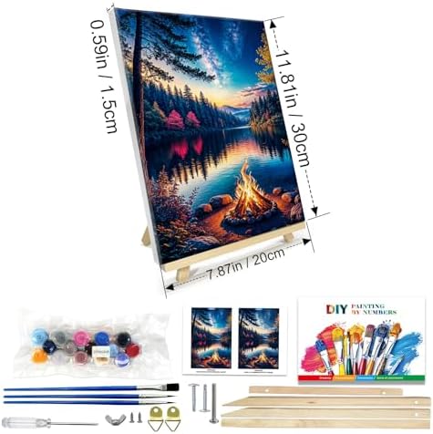 JOOZ Paint by Numbers Kit for Adults with Frame, Lake Landscape Paint by Number with Easel, DIY Sunset Landscape Acrylic Oil Painting Kit for Home Wall Decor 8x12 Inch - Image 2