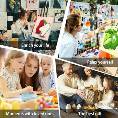 Canrichshop 6 Pack Paint by Numbers Kit for Adults & Kids Ages 4+ Framed-with Wooden Easel,Easy DIY Fruit Oil Painting on Canvas,Acrylic Paint by Number Beginner with Frame for Decor 8x8inch - Image 7