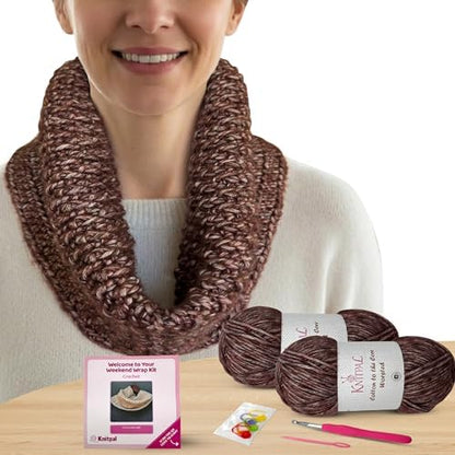 KnitPal Weekend Wrap Scarf Crochet Kit for Beginners (Caramel Brown) by KnitPal