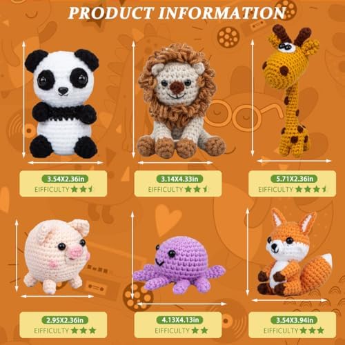 KIECIK Crochet Animal Kit – 6 PCS Crochet Knitting Kit for Beginners - Image 6