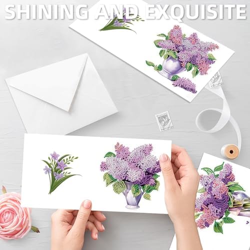 C'eitura Diamond Art Painting Greeting Cards 12 Pack DIY 5D Lilac Daisy Floral Rhinestone Mosaic Folded Cards, Handmade Craft Gift Adults Women Birthday Mothers Day - Image 6