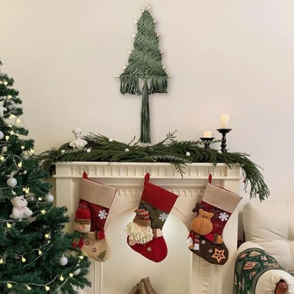 Christmas Tree Macrame Wall Hanging Decor 9.84 × 22.8inch Xmas Tree Shape Boho Tapestry with Rustic Bead and Star Tree Topper Hand-Woven Crafts for Holiday Winter Decoration (Army Green) - Image 4