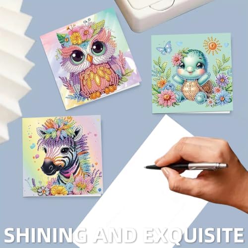 6PCS Owls Pandas Diamond Art Painting Greeting Cards Kit with Envelopes - 5D DIY Diamond Art Card Kits for Adults - Handcrafted Postcards for Birthday & Holiday - Image 3