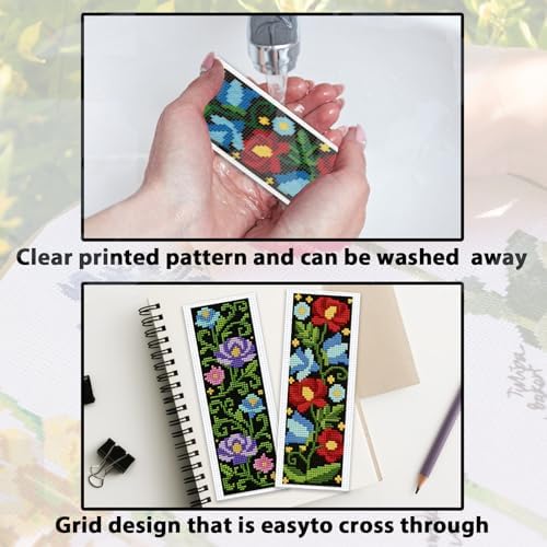 ACRNIGHEET 6PCS Cross Stitch Kits Stamped Cross Stitch Bookmark Kit for Beginner Adults Easy Flower DIY Embroidery Bookmark Kit Needlepoint Kits with Instructions Book Lovers Craft Gift 8.5''x3'' 11CT - Image 3