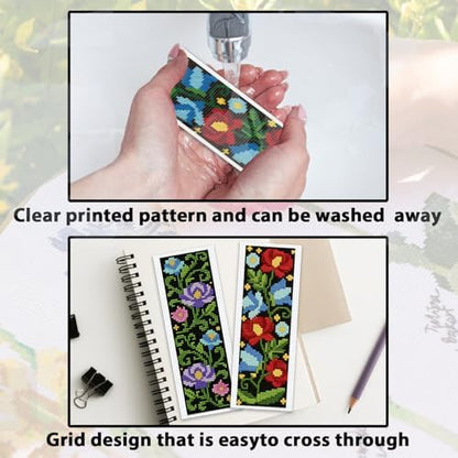 ACRNIGHEET 6PCS Cross Stitch Kits Stamped Cross Stitch Bookmark Kit for Beginner Adults Easy Flower DIY Embroidery Bookmark Kit Needlepoint Kits with Instructions Book Lovers Craft Gift 8.5''x3'' 11CT - Image 3