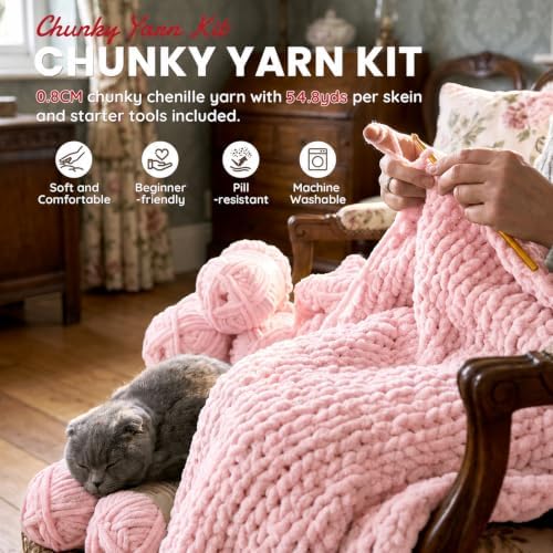 Chunky Chenille Yarn Kit Size 6 for Crocheting Knitting Handcraft Weaving - Image 3